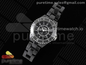 J13 38mm East Factory 1:1 Best Edition Black Ceramic Sapphire Caseback Black Numeral Dial on Bracelet A12.1