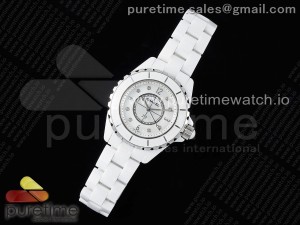 J13 33mm XF 1:1 Best Edition White Korea Ceramic White No Date Diamonds Dial on Bracelet Swiss Quartz