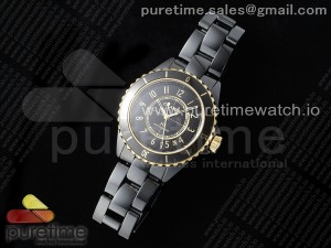 J13 38mm YG Black Ceramic BVF 1:1 Best Edition Black Dial on Bracelet A12.1