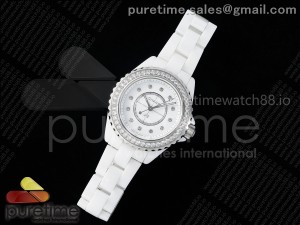 J13 33mm XF 1:1 Best Edition White Korea Ceramic White Diamonds Dial Diamonds Bezel on Bracelet Swiss Quartz