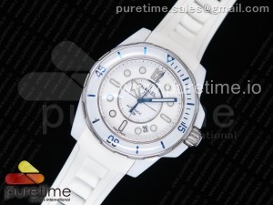 J13 Marine 38mm White Ceramic White Dial on White Rubber Strap A2824