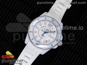 J13 Marine 42mm White Ceramic White Dial on White Rubber Strap A2824