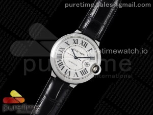 Ballon Bleu 42mm SS AF 1:1 Best Edition White Textured Dial on Black Leather Strap A2824