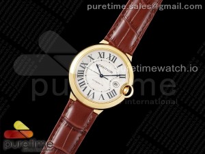 Ballon Bleu 42mm YG AF 1:1 Best Edition White Textured Dial on Brown Leather Strap A2824