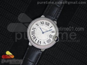 Ballon Bleu 42mm SS Diamonds Bezel Silver Dial on Black Leather Strap MIYOTA9015