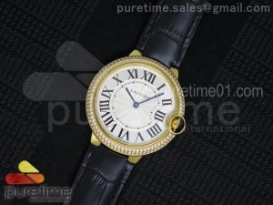 Ballon Bleu 42mm YG Diamonds Bezel Silver Dial on Black Leather Strap MIYOTA9015