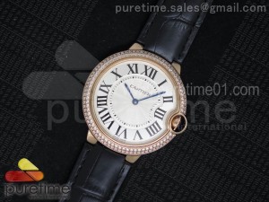 Ballon Bleu 42mm RG Diamonds Bezel Silver Dial on Black Leather Strap MIYOTA9015