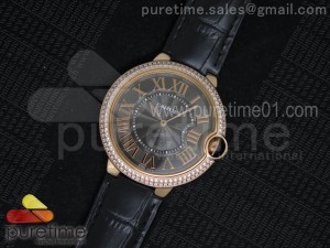 Ballon Bleu 42mm RG Diamonds Bezel Black Dial on Black Leather Strap MIYOTA9015