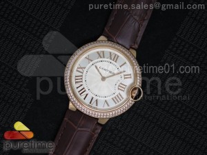 Ballon Bleu 42mm RG Diamonds Bezel Silver Dial RG Markers on Brown Leather Strap MIYOTA9015