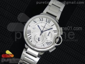 Ballon Bleu De Cartier Chrono 47mm SS White Textured Dial on SS Bracelet A7750