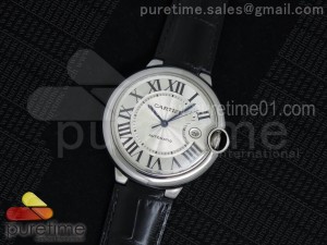 Ballon Bleu 42mm SS White Textured Dial on Black Leather Strap A2824