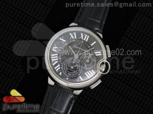 Ballon Bleu De Cartier Chrono 47mm SS Black Textured Dial on Black Leather Strap A7750