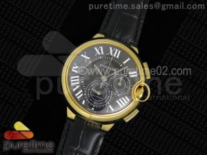 Ballon Bleu De Cartier Chrono 47mm YG Black Textured Dial on Black Leather Strap A7750