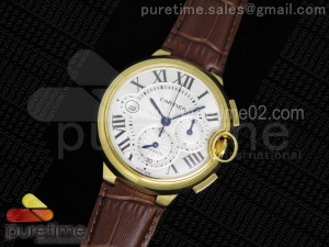 Ballon Bleu De Cartier Chrono 47mm YG White Textured Dial on Brown Leather Strap A7750