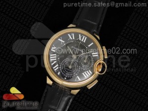 Ballon Bleu De Cartier Chrono 47mm RG Black Textured Dial on Black Leather Strap A7750