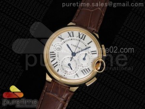 Ballon Bleu De Cartier Chrono 47mm RG White Textured Dial on Brown Leather Strap A7750