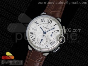 Ballon Bleu De Cartier Chrono 47mm SS White Textured Dial on Brown Leather Strap A8101