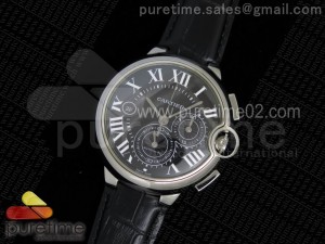 Ballon Bleu De Cartier Chrono 47mm SS Black Textured Dial on Black Leather Strap A8101