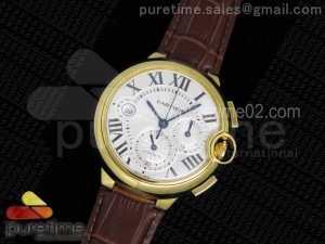 Ballon Bleu De Cartier Chrono 47mm YG White Textured Dial on Brown Leather Strap A8101