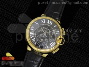 Ballon Bleu De Cartier Chrono 47mm YG Black Textured Dial on Black Leather Strap A8101