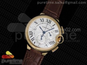 Ballon Bleu De Cartier Chrono 47mm RG White Textured Dial on Brown Leather Strap A8101