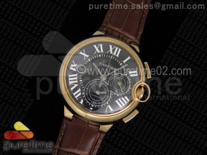 Ballon Bleu De Cartier Chrono 47mm RG Black Textured Dial on Brown Leather Strap A8101