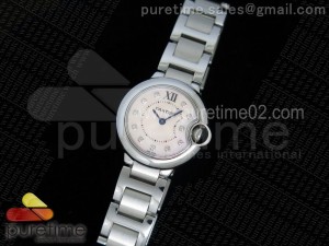 Ballon Bleu 28mm Ladies SS Diamonds Markers Pink MOP Dial on SS Bracelet Ronda Quartz