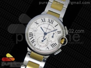 Ballon Bleu De Cartier Chrono 47mm SS White Textured Dial on SS/YG Bracelet A8101