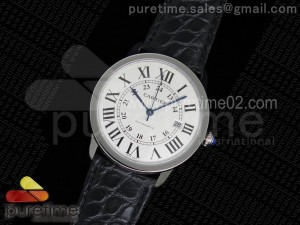 Ronde Solo De Cartier SS White Dial on Black Croco Strap A2892