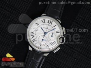 Ballon Bleu De Cartier Chrono 47mm SS White Textured Dial on Black Leather Strap A7750