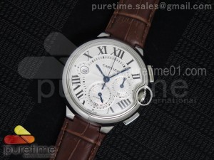 Ballon Bleu De Cartier Chrono 47mm SS Black Textured Dial on Brown Leather Strap A7750