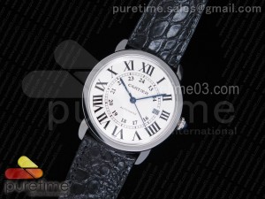 Ronde Solo de Cartier 42mm ZF 1:1 Best Edition White Dial on Black Leather Strap MIYOTA 9015