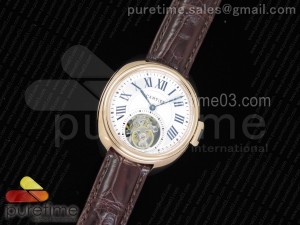 Cle de Cartier Tourbillon RG 35mm White Textured Dial on Brown Croco Strap