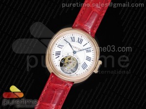 Cle de Cartier Tourbillon RG 35mm White Textured Dial on Red Croco Strap