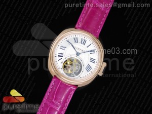 Cle de Cartier Tourbillon RG 35mm White Textured Dial on Deep Pink Croco Strap