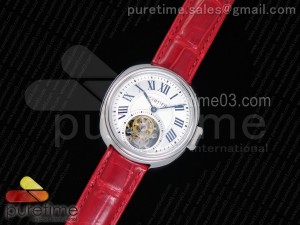 Cle de Cartier Tourbillon SS 35mm White Textured Dial on Red Croco Strap