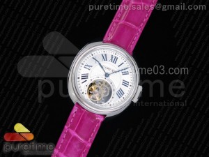 Cle de Cartier Tourbillon SS 35mm White Textured Dial on Deep Pink Croco Strap