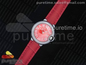 (Do Not Buy Alone) Ballon Bleu 28mm SS V6F 1:1 Best Edition Red Dial on Red Leather Strap Ronda Quartz