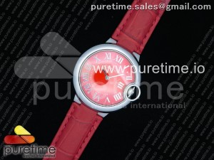 (Do Not Buy Alone) Ballon Bleu 36mm SS V6F 1:1 Best Edition Red Dial on Red Leather Strap Ronda Quartz