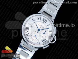 Ballon Bleu De Cartier Chrono 47mm SS ZF 1:1 Best Edition White Textured Dial on SS Bracelet A8101