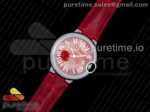 Ballon Bleu 33mm SS AF 1:1 Best Edition Red Dial on Red Leather Strap Cal.076