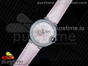 Ballon Bleu 33mm SS AF 1:1 Best Edition Pink Textured Dial on Pink Leather Strap SEIKO NH05A