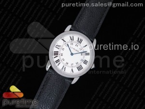 Ronde Solo De Cartier 36mm SS K11 Maker White Dial on Black Leather Strap Ronda Quartz