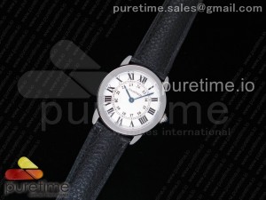 Ronde Solo De Cartier 29mm SS K11 Maker White Dial on Black Leather Strap Ronda Quartz