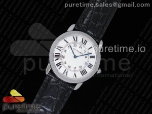 Ronde Solo De Cartier 36mm SS K11 Maker White Dial on Black Crocodile Strap Ronda Quartz