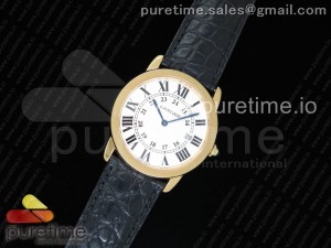 Ronde Solo De Cartier 36mm YG K11 Maker White Dial on Black Crocodile Strap Ronda Quartz