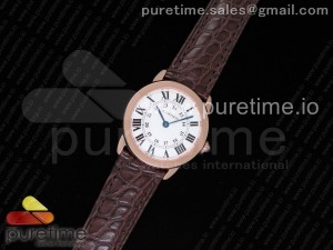 Ronde Solo De Cartier 29mm RG K11 Maker White Dial on Brown Crocodile Strap Ronda Quartz