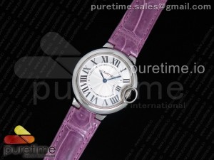 Ballon Bleu 33mm SS AF 1:1 Best Edition White Textured Dial on Pueple Crocodile Strap Jap Quartz