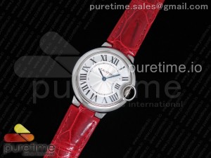 Ballon Bleu 33mm SS AF 1:1 Best Edition White Textured Dial on Red Crocodile Strap Jap Quartz