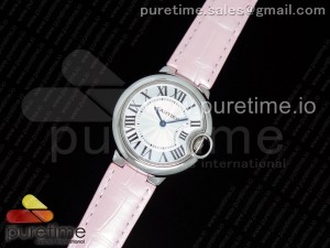 Ballon Bleu 33mm SS AF 1:1 Best Edition White Textured Dial on Pink Crocodile Strap Jap Quartz